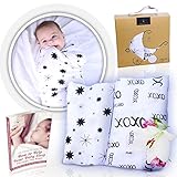 Muslin Swaddle Blankets Bamboo/Cotton Blend (2-Pack) - By Komo Bébé Chic - Super Soft, Hypoallergenic, Unisex Receiving Blanket - 47 inch by 47 inch Discrete Breastfeeding Cover - Includes EBook