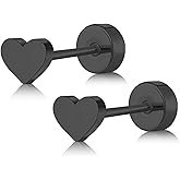 ZDE Women Flat Back Heart Earrings Non-Nickel Star Earrings Titanium Hypoallergenic Cartilage Moon Earrings Stud for Sensitive Ears Simple Classic 5mm Flat Stud Earring