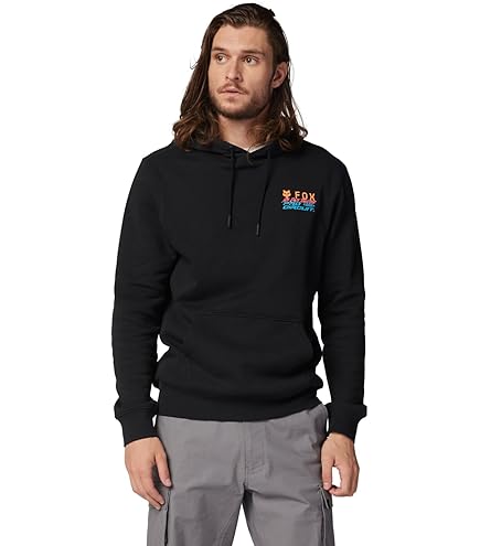Fox Lapped Pullover Fleece Black, Felpa Con Cappuccio In Misto Cotone, Logo Sul Retro, Nera