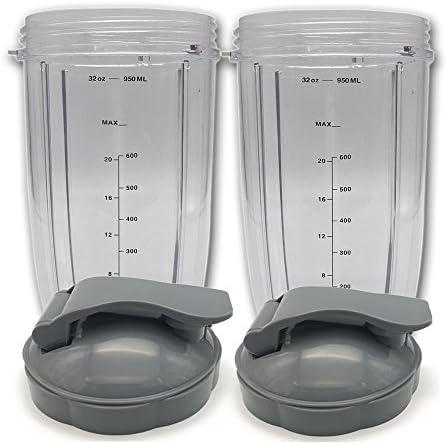 joystar 2 X Replacement clear scale Cup 32 Oz Tall cup with Flip Top to Go For Nutribullet 600series&900 series Blender (2)