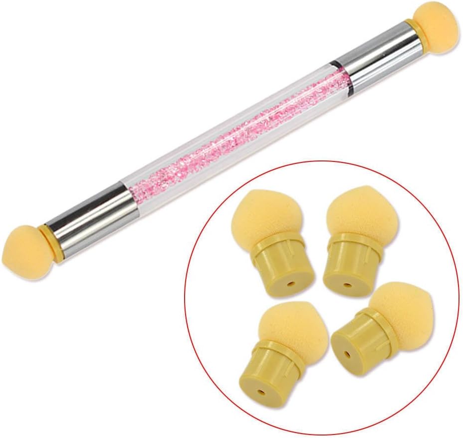 TEEROVA Dual head Nail Art Sponge Brush Powder Dotting Gradient Nail Pen with 6 Sponge Accessories Nail Art Tools Kit