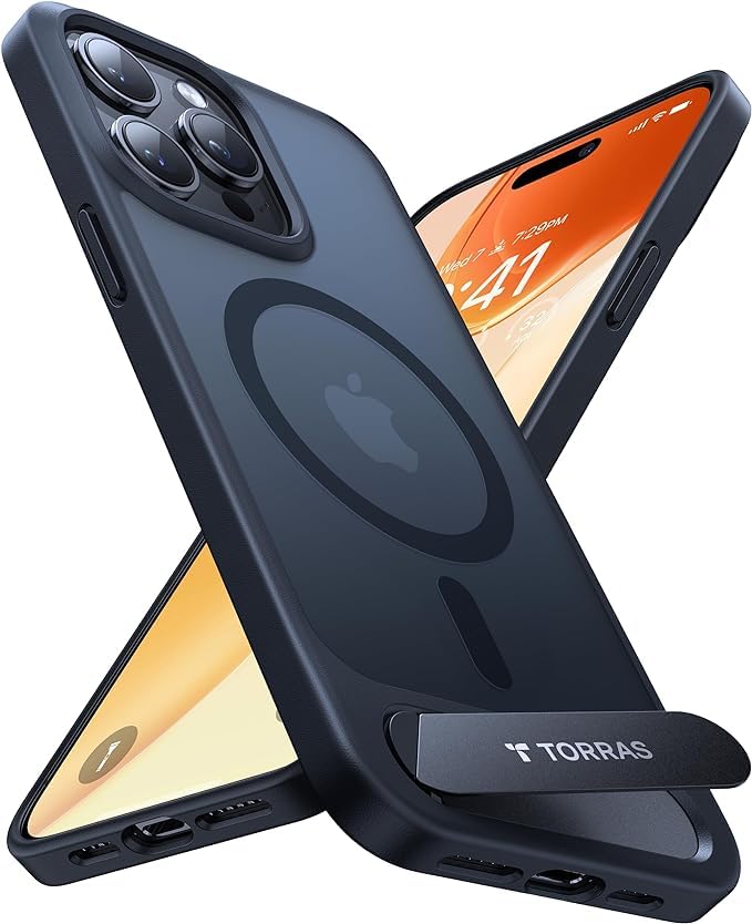 TORRAS Invisible Titanium Stand for iPhone 15 Pro Case [12FT Military Shockproof ] [TOP N56 Magnets] [20W Fast Charging] Truly Completely Flat & Slim Case iPhone 15 Pro Cover - Pstand Black — image 1