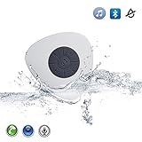 Kingkok Rechargeable Portable Outdoor Bluetooth Speaker with Premium Bass and Answering a Phone, Cute and Light Waterproof on Hand Shower Speaker Adsorbed on the Wall and Glass [White]