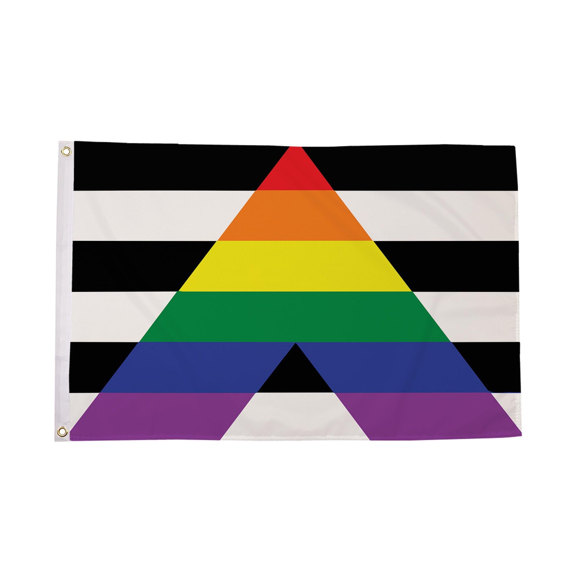 Flagtex Straight Ally Pride Flag 3ft x 2ft LGBTQ Ally Flag Black White Stripes Rainbow Triangle Premium Polyester Brass Grommets Double Stitched 90cm x 60cm Indoor Outdoor Banner Decoration