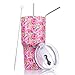DYNAMIC SE 30oz Rose Tumbler Double Wall Stainless Steel Vacuum Insulated Travel Mug with Splash-Proof Lid Metal Straw and Brush