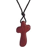 Natural Wooden Cross Pendant Necklaces for Women Men Sandalwood Handcrafted Gift Wood Hang from Car Rearview Mirror Pendant Vehicle Decoration
