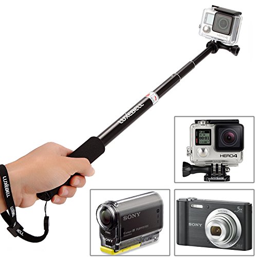 Luxebell Adjustable Telescoping Extension Monopod Pole for Gopro Hero4/3+/3/2/1, Sj4000 and Sj5000 Cameras, Black