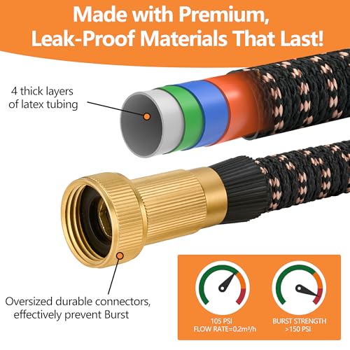 50 ft Garden Hose - Expandable Garden Hose with 10 Function Spray Nozzle - Kink-Free, Lightweight, Durable, Flexible, 2026 New Retractable Water Hoses for Yard, Lawn, Gardening(Black Rose gold)