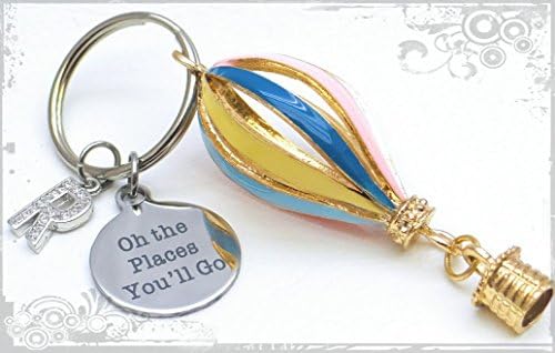 Oh the places you'll go Keychain, Balloon keychain, hot air balloon, graduation, graduation keychain