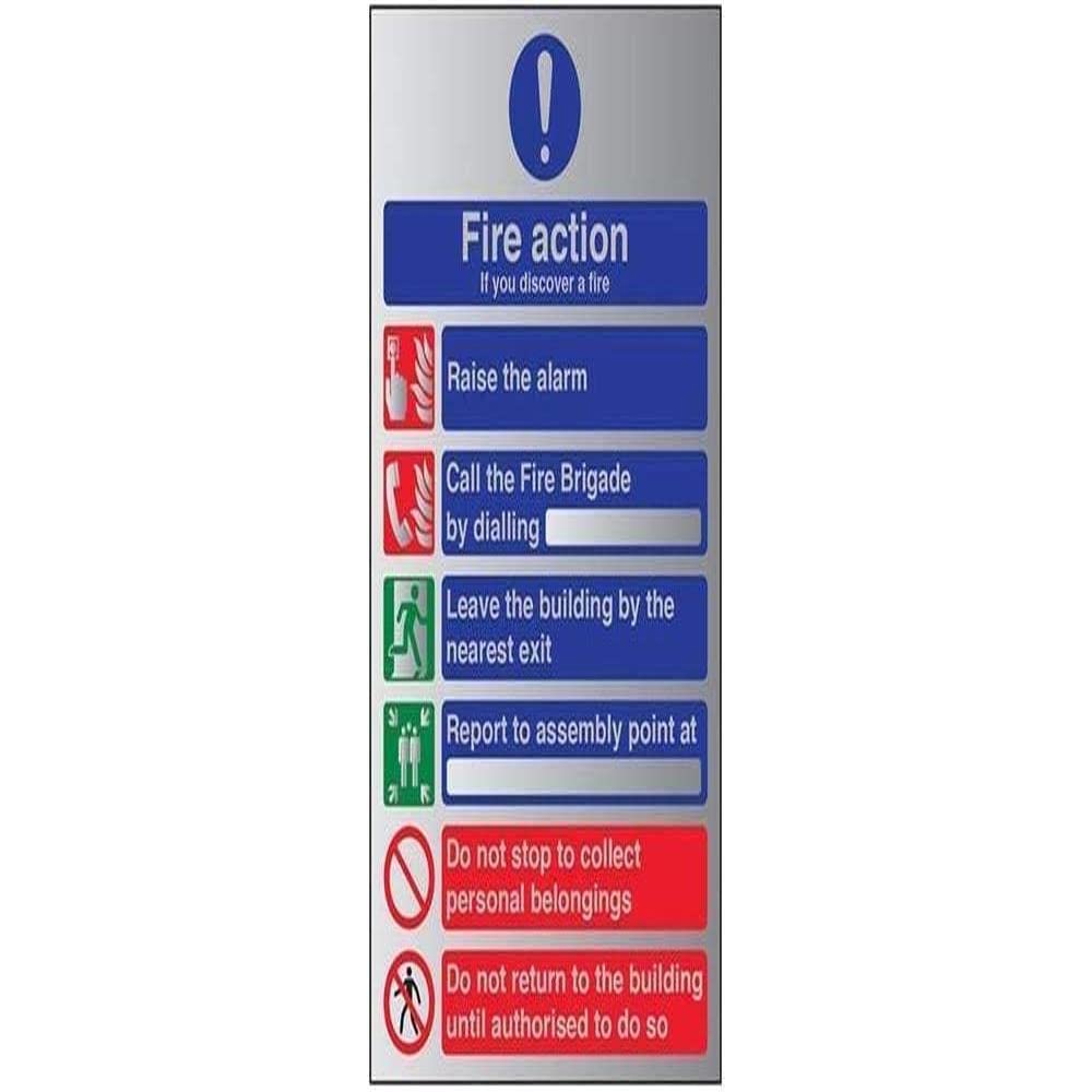 V Safety General Fire Action 6 Message Sign - 200mm x 300mm - 1.6mm Alu Rigid Plastic