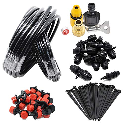 theBlueStone Upgrade DIY 65FT 20-Emitters Sprinkler Drip Irrigation System Kits - 1/2" Main Line with 1/4" Distribution Line - for Garden Greenhouse Backyard Automatic Watering Equipment Accessories