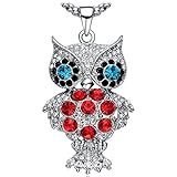 NEEMODA Crystal Owl Charm Pendant Long Necklace for Women White Gold Plated Sweater Chain Fashion Jewelry