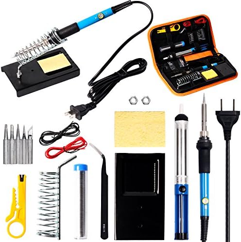 HILDA Soldering Iron Kit, 60W 110V Adjustable Temperature Welding Soldering Iron,16-In-1 Soldering Tips,Soldering Iron Stand, Desoldering Pump, Tweeze