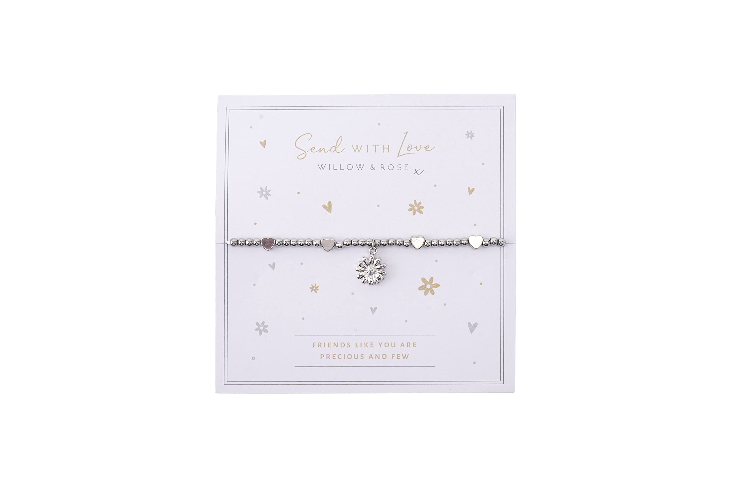 CGB Giftware Beaded Daisy Flower Bracelet |Heart | ’Friends Like You Are Precious and Few’ | Silver | Gift Card | Send With Love collection Item No. GB06348