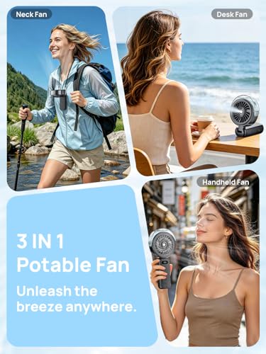 HandHeld Misting Fan Portable - High Speed Hand Held USB Rechargeable Fans with Mist & LED Display, 6000mAh Battery Operated Personal Small Mini Foldable Desk Desktop Fan for Travel Outdoor (Black)