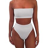 Cutiefox Women's Removable Straps Bandeau Bikini High Waist 2 Piece Swimsuits