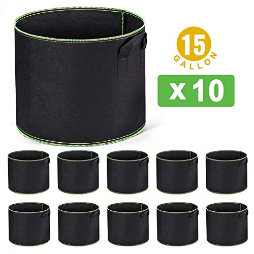Delxo 10-Pack 15 Gallon Grow Bags Heavy Duty Aeration Fabric Pots Thickened Nonwoven Fabric Pots Plant Grow Bags with Handles