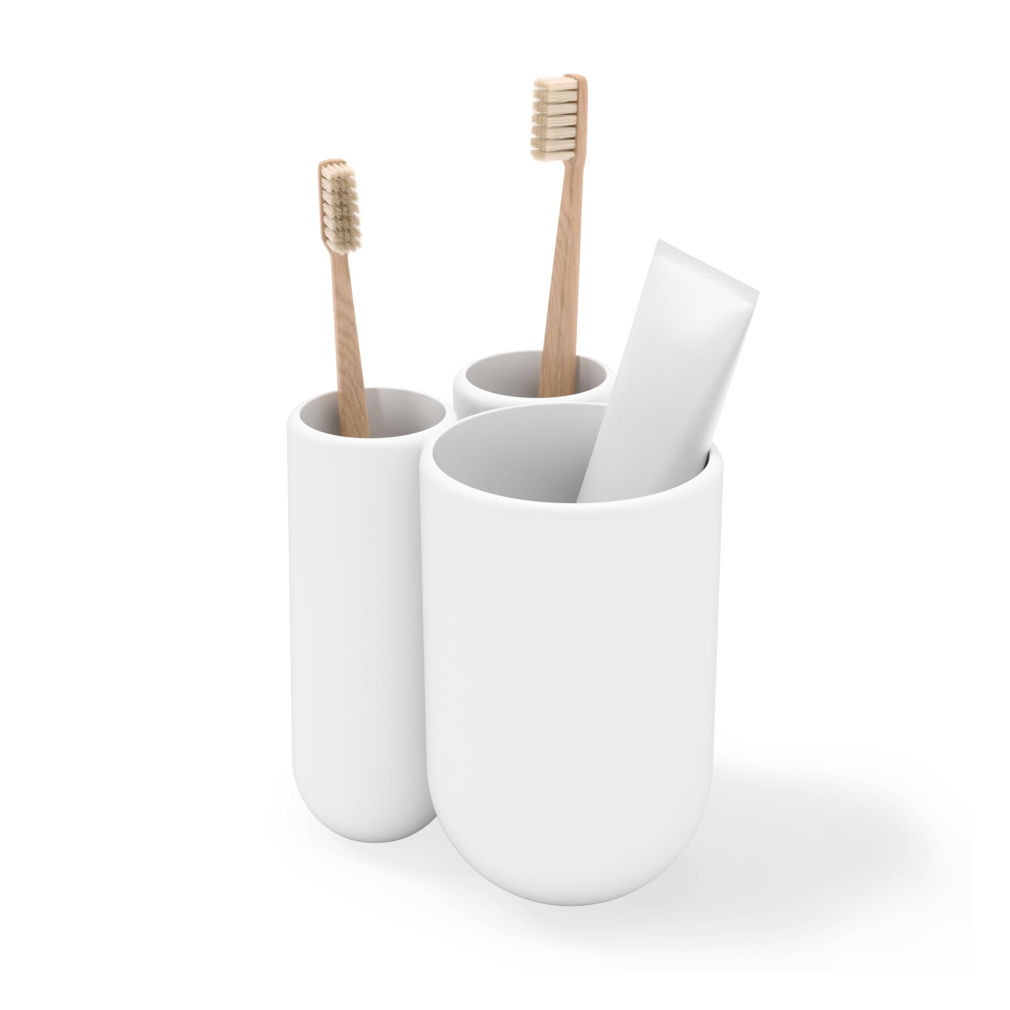Umbra Touch Toothbrush Holder and Toothpaste Organizer - Modern Bathroom Storage with Three Comparments, White