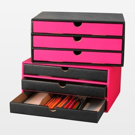 3 pieza cajones Cajas Con 3 Cajones de cartón DIN A4 rosa de color negro: Amazon.es: Hogar