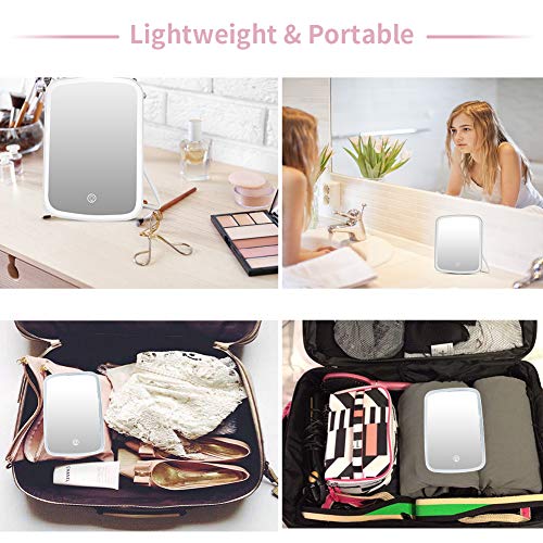 Ouesen 33 LEDs Dimmable Makeup Mirror with Lights, Vanity Mirror USB Rechargeable with Touch Screen, Lighted Travel Makeup Mirror Bright Daylight （White）
