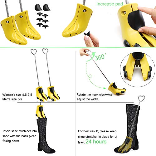 Shoe Stretcher Women, APREUTY Pair of Professional Shoe Stretcher Men Adjustable Shoe Trees Stretching Hiking Working Boots Stretcher with Foldable Boot Shaper Stands and Carrying Bag (Yellow)