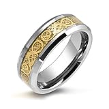 Tungsten Celtic Dragon Gold Plated Inlay Unisex Wedding Band