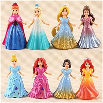 HyraKart.Com Disney 8pcs/Set Magic Clip Dolls Dress Magiclip Princess Figurines Statue Snow White Elsa Anna PVC Action Figures Kids Best Toys