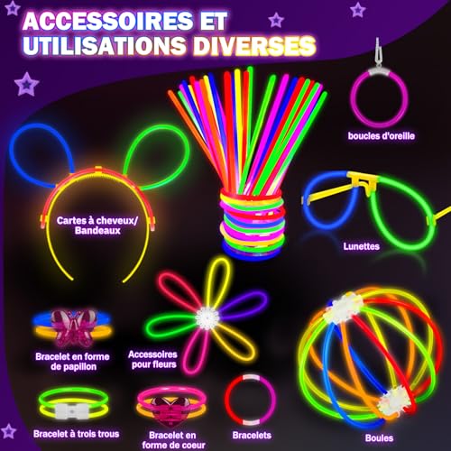Millegu Glow in the Dark Bracelets, 230 Party Pack of 100 Fluorescent Sticks & 130 Connectors Make Glasses Necklaces Balls Balls for Children Adults, Christmas Decorations Party Favors New Year 2026