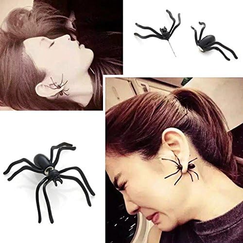 Teanfa 1 Pair Trendy Black Spider Punk Unisex Funny Stud Earring Women Men Jewelery