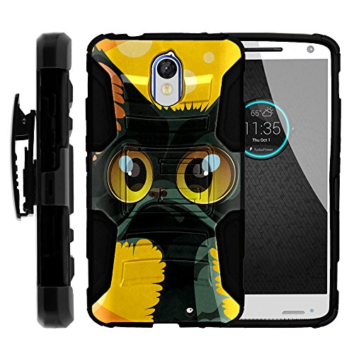 Droid Turbo 2, Hybrid Dual Layer Belt Clip Holster Kickstand Hard Shell Case Cartoons and Animation Series for Moto X Force and Kinzie Miniturtle ® - Big Eyed Cat