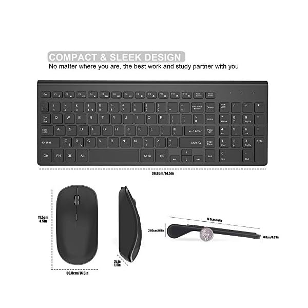 JOYACCESS-Wireless-Keyboard-Mouse-24G-Rechargeable-Slim-Keyboard-and-Mouse-with-Number-Pad-Ergonomic-Keyboard-for-Windows-PCSmart-TVLaptopApple-Mac-QWERTY-UK-Layout-Black Rechargeable Wireless Keyboard and Mouse, J JOYACCESS Full Size Ultra Thin Wireless Keyboard and Mouse, 2400 DPI Quiet…