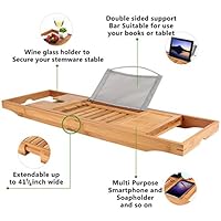 Trotinic Bathtub Tray Bamboo Bathtub Caddy Tray with Extending Sides Adjustable Book Holder with Premium Luxury Tray Organizer for Phone and Wineglass (Natural Bamboo Color)