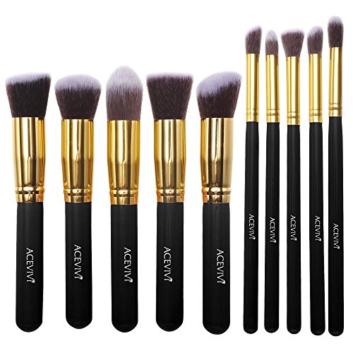ACEVIVI Makeup Brushes - 10 PIECE Premium Makeup Brush Kit Bamboo Handle Synthetic Kabuki Foundation Cosmetic Brushes for Powder Liquid Cream