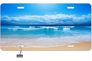 Lefolen Front License Plate Covers Tropical Sea Beach,Summer Sea Ocean Island Seaside Sandy Blue Sky Nature Auto Car Tag Vanity Plates Aluminum Novelty Metal Plate for Men Woman 6" X 12"