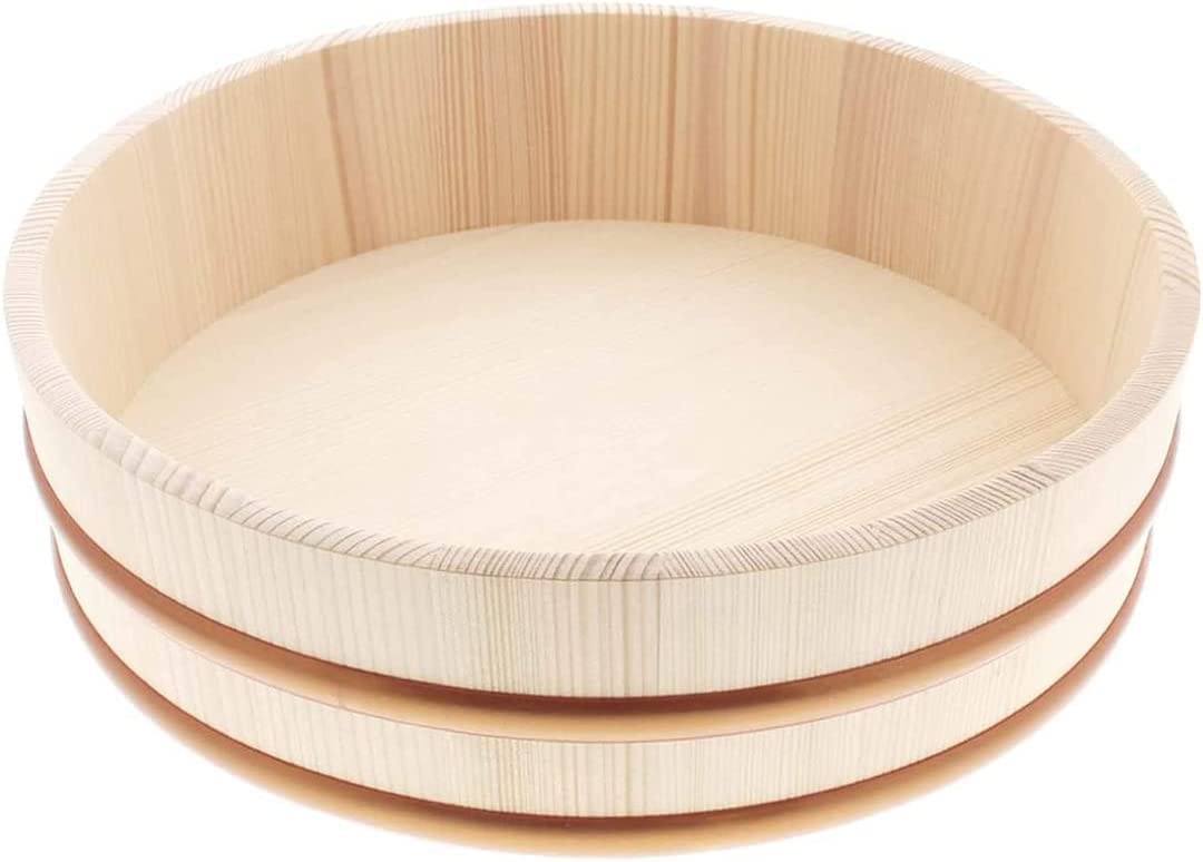 TIKUSAN Wooden Hangiri Sushi Rice Mixing Tub PP Band Made in Japan Made of Momi Fir Sushi Rice Bowl Sushi Oke (33cm)