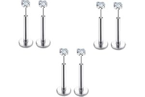 COTATI 20G Flat Back Earrings Stud Threadless Tragus Cartilage Lip Medusa Piercing Jewelry Hypoallergenic, 20G 6/6/6mm, Stain