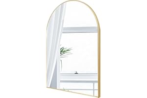 FINEWF 24x16 Arch Mirror Rectangle Wall Mounted Aluminum Alloy Metal Frame HD Glass Dressing Make-up for Bathroom Entryway Bedroom Living Room 24 16 inch Gold