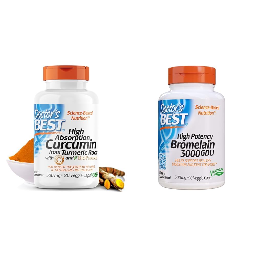 Doctor's BEST DRB-00107 High Absorption Curcumin from Turmeric Root with C3 Complex & BioPerine 500mg & 3000 GDU Bromelain Proteolytic Digestive Enzymes Supplements, Supports Healthy Digestion Image