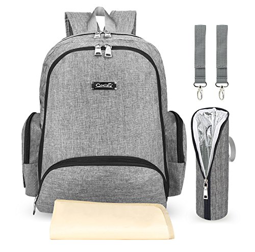 Cos2be diaper bag waterproof multi-functional travel backpack with stroller strap changing pad insulated bottle holder wipes pocket for mom women and dad men durable large capacity organizer, gray