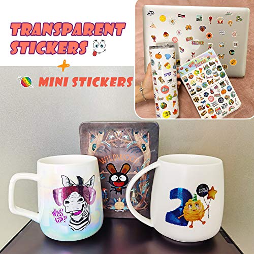 150pcs Clear Stickers Pack, 50 Transparent Stickers for Laptop + 100pcs Mini Stickers, Cute Small Stickers for Water Bottles, Reflective Trendy Decals for Scrapbook, Tenns, Adults