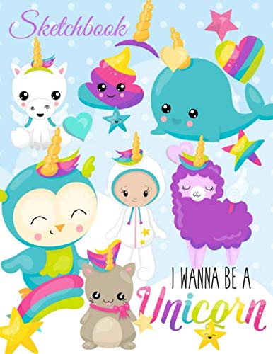 Sketchbook: A Kawaii Cute Wannabe Unicorn Rainbow Japanese Theme Large 8.5