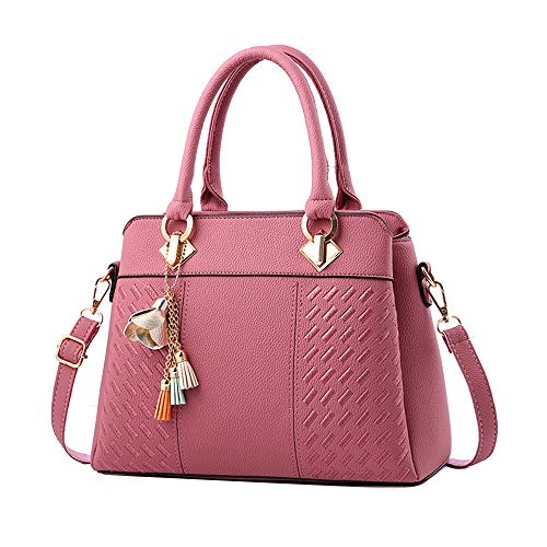 Clearance Sale! ZOMUSAR Fashion Women Leather Splice Handbag Shoulder Bag Crossbody Messenger Bag Tote Bag (Pink)