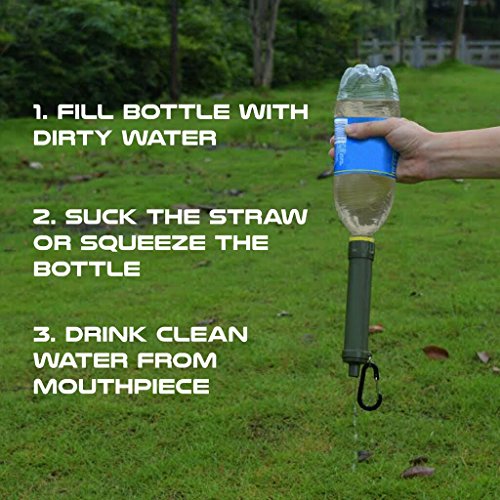 Portable Water Filter Personal Purifier Straw Filtration for Survival Emergency Camping Hiking Backpacking Preparedness Outdoors Purification at 0.01 Micron Filters Up to 400 Gallons