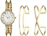 Anne Klein Women's AK/2236GBST Swarovski Crystal-Accented Gold-Tone Open-Bangle Watch and Bracelet Set