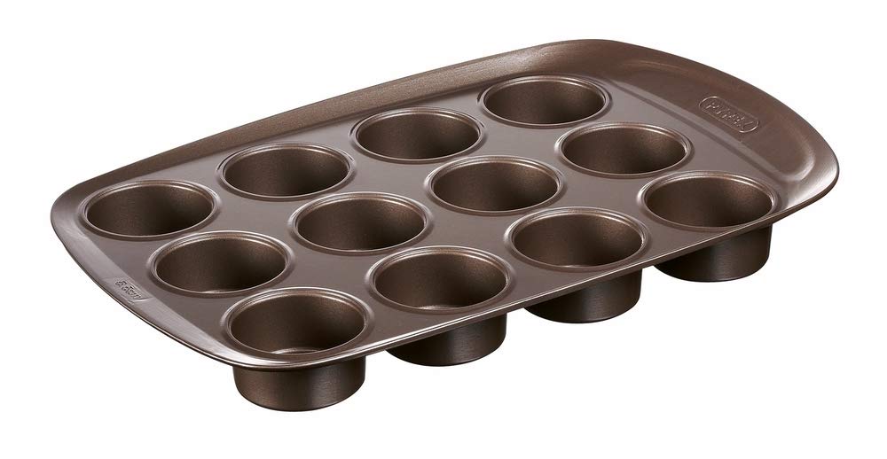 Pyrex Medium Metal Asimetria Easy-Grip 12-Cups Muffin Tray, Brown