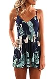 Coutgo Women's Leaf Print Strapless Jumpsuit Overlay Romper Jumpsuit