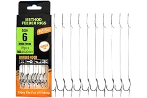 10pcs Premium Method Feeder Fishing Rigs with High-Strength Braided Line & Sharp Barbed Hooks (Sizes 6-14) - Mixed Colors for