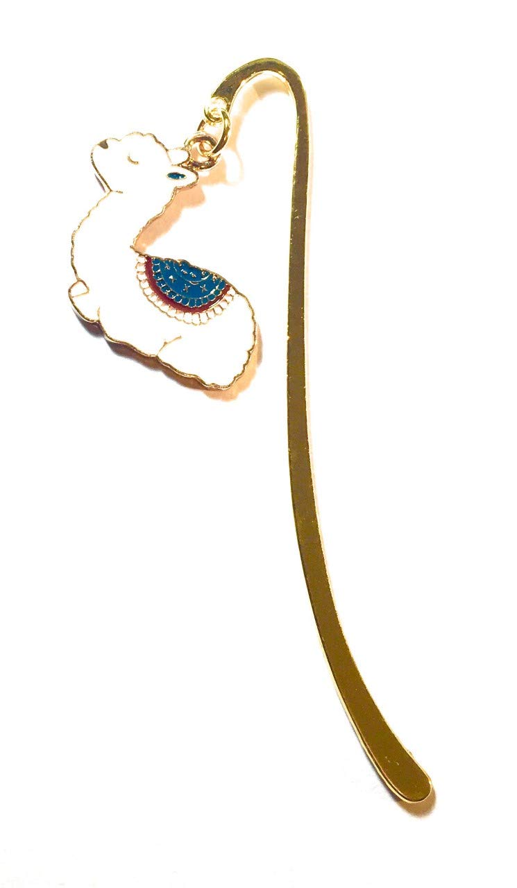 FizzyButton Gifts Gold Tone Mini Bookmark with Enamel Alpaca Llama Charm in Gift Bag