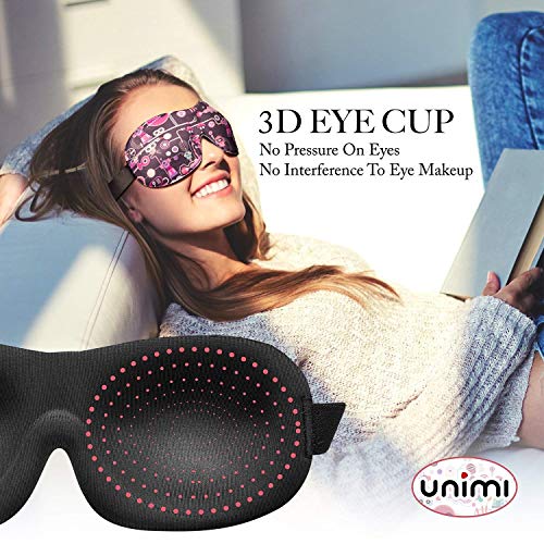 Eye Mask for Sleeping, Unimi Sleep Mask for Men Women, 100% Light Blocking, Comfort and Lightweight 3D Eye Cover, Pressure-Free Eye Shades for Travel, Shift Work, Naps, Night Blindfold(Black+Drawing)