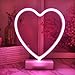 YiiY Pink Heart Shaped Neon Light Desk Table Lamp/LED Figurine Lamps Lights with Timers/Battery Operated Neon Sign for Nursery,Table Decorations,Kids' Room,Living Room,Bedroom (Pink-Heart)